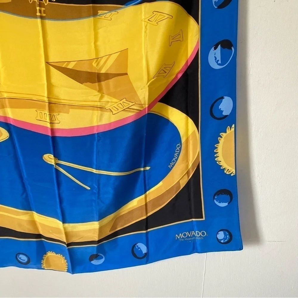 MOVADO 100% Silk Scarf The Museum Watch‎ Face Stopwatch Celestial Sun Moon Stars